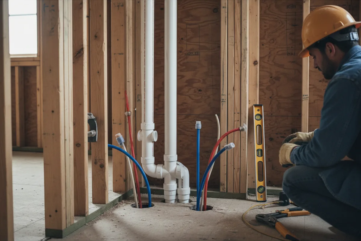 Drain and supply rough-in during Leak Detection in Lithonia
